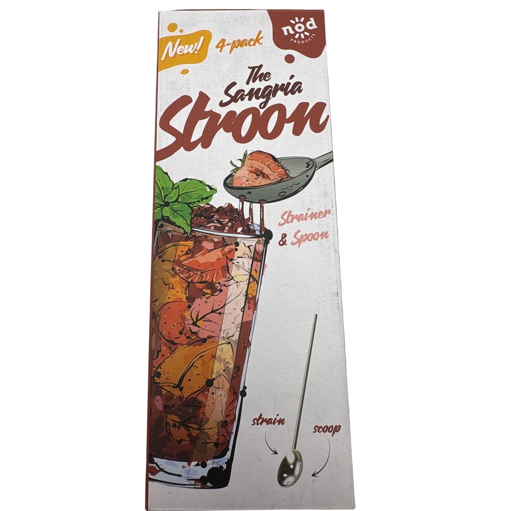 Nod Products The Sangria Stroon 4-Pack Cocktail Spoon‎ Strainer 2-in-1 Host Gift
